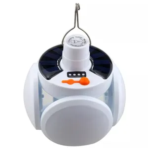 Bohlam LED Portabel, Lampu Lipat Luar Ruangan Tenaga Surya Tahan Air Darurat/USB Pengisian, Lampu Kemah, Lampu Taman Tenaga Surya