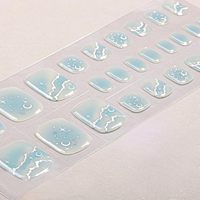 Bandes de gel semi-durcies pour ongles de pieds, motif vague océanique bleue, marque privée, autocollants en gel UV/LED pour ongles de pieds, 26 bandes pour pédicure, nail art