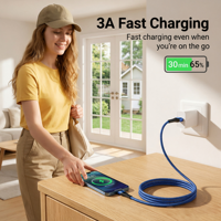 Câble de charge rapide USB vers Type C en nylon tressé 3A, cordon de charge anti-casse pour smartphones et tablettes Android
