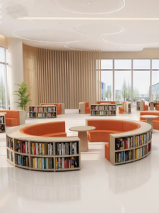 Estantería de biblioteca de madera moderna personalizada, sofá de esquina de lectura escolar, área de descanso de combinación curva integrada - Product Image 3