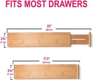 Diviseurs de tiroirs en bambou - Pack de 4 organisateurs de tiroirs extensibles pour cuisine, chambre, salle de bain et bureau - Product Image 2