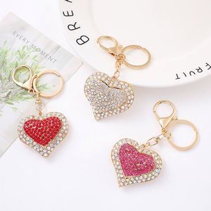High Quality Heart Shape Metal Keychain Inlaid with Shiny Rhinestones Fashion Key Accessories <b>Bag</b> Pendant - Product Image 1