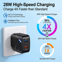Chargeur de téléphone rapide 28W QC3.0, adaptateur mural double USB, bloc de charge de voyage avec indicateur LED pour téléphones mobiles, prise EU US