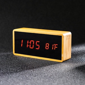 Di legno di bambù di allarme orologio HA CONDOTTO LA vigilanza Digitale di legno Termometro Tempo di controllo del suono Desk orologio da tavolo specchio despertador reloj <span class=keywords><strong>bambu</strong></span> - Product Image 4