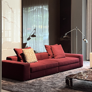 Sofá de <span class=keywords><strong>3</strong></span> Plazas de Diseño Simple de Fábrica, Sofá Moderno de Lujo en Terciopelo Rojo y Microfibra - Product Image 6
