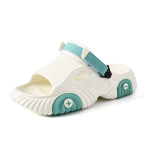Sandales compensées en EVA pour femmes, à bout ouvert, respirantes, à enfiler, chaussures aquatiques, blanc et vert fruit - Product Image 5