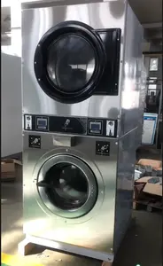 Lavadora automática, lavandería industrial, equipo de lavandería comercial, lavadoras y secadoras apiladas que funcionan con monedas