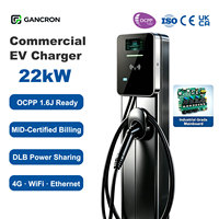 GANCRON Charger EV Komersial Grosir 22kW AC Tipe 2 OCPP 1.6J Bersertifikasi MID 4G Smart Wall Mount untuk Hotel dan Parkir