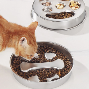 Slow Food Tigelas de aço inoxidável moderno Pet Sólido Amor Estilo Eco Gato Cão Alimentação Tigelas Asfixia Bloat Prevenção - Product Image 1