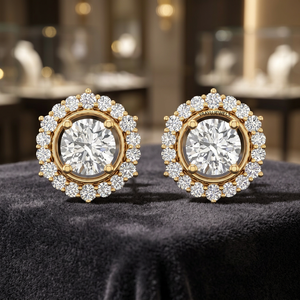 Pendientes de Diamante Cultivado en Laboratorio con Corte Ovalado Certificado por IGI, con Halo de Diamantes Redondos en Oro de 10K, 14K, 18K, Plata 925 y 935 - Product Image 1