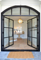 Puertas Arqueadas Decorativas de Acero con Rejilla, Puerta de Patio de Acero Templado Personalizada, Puerta Principal de Acero Negro