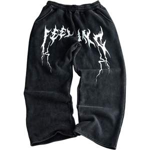 กางเกงวอร์มขาบานทรงหลวมสำหรับผู้ชาย เอวผูกเชือก สไตล์อีโม วินเทจ กอธิค สตรีทแวร์ ผ้าฝ้าย 100% ระบายอากาศได้ดี - Product Image 1