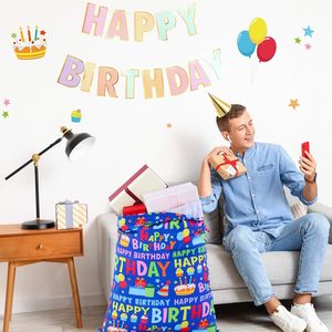 Sacchetti Regalo in Tela Colorati a <span class=keywords><strong>Tema</strong></span> Compleanno con Cordoncino, Borse Riutilizzabili per Regali e Feste - Product Image 3