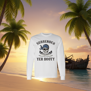 T-shirt a maniche lunghe unisex con stampa teschio pirata e spade, girocollo, abbigliamento promozionale - Product Image 2
