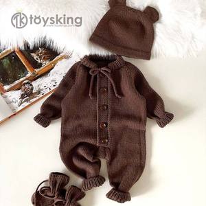 Ensemble tricoté pour bébé ours pour l'hiver - Pull en tricot torsadé pour nouveau-né, <span class=keywords><strong>salopette</strong></span> et bonnet, tenue 3 pièces, 0-12 mois - Product Image 5