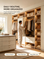 Armoire sur mesure pleine hauteur pour toute la maison ; Meubles de chambre en bois massif ; Meubles en bois modernes minimalistes de style ouvert, faciles à assembler