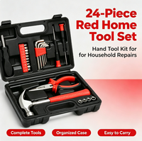Kit d'outils à main rouge durable de 24 pièces pour la maison, avec mallette de transport rigide, idéal pour le bricolage, la réparation et l'assemblage de meubles