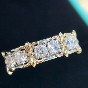 Anillo de Eternidad Xinfly de Oro Sólido de 18K en Dos Tonos con Diamantes Naturales, Diseño Floral Vintage AU750, Anillo de Aniversario Unisex - Product Image 1