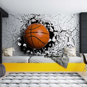 <span class=keywords><strong>Papier</strong></span> <span class=keywords><strong>peint</strong></span> mural 3D pour décoration intérieure, motif de basket-ball brisant le mur - Product Image 4