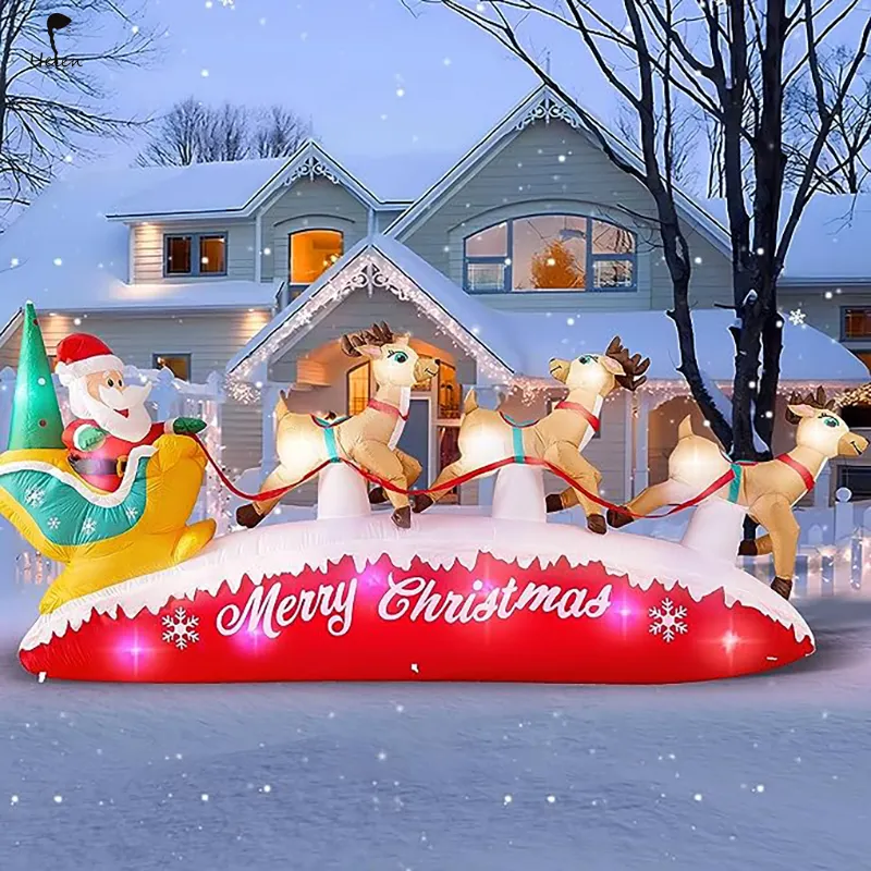 헬렌 크리스마스 풍선 장식 조명 거대한 xmaxTree 블로우 업 야드 정원 파티오 잔디를위한 3 개의 선물 상자와 풍선