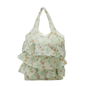 Bolsa de compras de tela con volantes para mujer, bolso de hombro ligero a cuadros con encaje para la playa de verano - Product Image 3