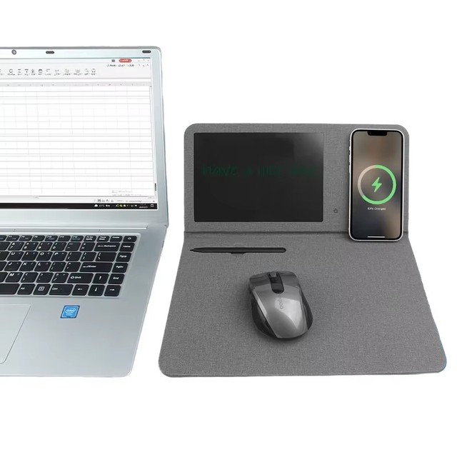 Multifunctional Leather Wireless Charging Mouse Pad with Desk Organizer and Pen Holder-in Stock