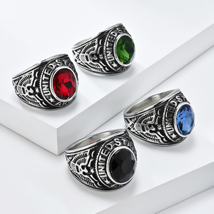 Anillo de la Marca US Marine Corps Eagle para Hombre, de Acero de Titanio con Piedra Preciosa, Anillo para el Dedo Índice, Bisel Negro, Rojo, Azul, Verde, Joyería de Regalo - Product Image 1