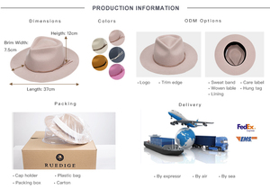 HUAYI HATS Custom Spring Actividades al aire libre Wide <span class=keywords><strong>Stif</strong></span> Brim Pink Wool Medium Fedora Hat para mujeres de lujo - Product Image 6