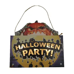 TOP Sale Halloween Wooden LED Door Sign Wall Hanging Decorations For Home Party And Gift Customized Pattern