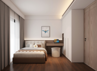 Ensemble de meubles de chambre à coucher modernes sur mesure avec lit, armoire et rangements - en bois pour usage commercial et scolaire