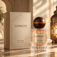 Flacon de parfum en verre côtelé avec bouchon en bois, 50 ml, liquide doré, unisexe, Cologne, étiquette personnalisée, logo, petit MOQ, ODM