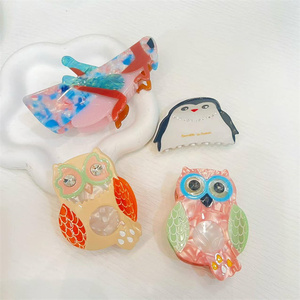 Pinces à cheveux en acétate de haute qualité, motif hibou de dessin animé mignon, demi-attachées, avec griffes poilues, pour femmes, usage quotidien - Product Image 2