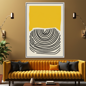 Modern Abstract Wall Decor - Printed Minimalist Yellow Black Geometric <b>Canvas</b>,WHITE <b>FRAMED</b> <b>CANVAS</b> - Product Image 3