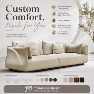 Juego de Muebles de Sala Modernos de Perfil Bajo Tapizados en Cuero Genuino, Sofás Grandes Personalizables Tipo Villa Cloud de Primera Calidad - Product Image 1