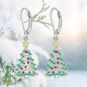 Orecchini pendenti a forma di albero di Natale per donna, accessori per le orecchie a forma di stella e albero, per le festività - Product Image 5