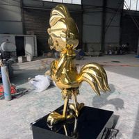 Populaire brillant en fibre de verre dessin animé moderne galvanoplastie couleur or sculpture personnalisation statue d'oiseau