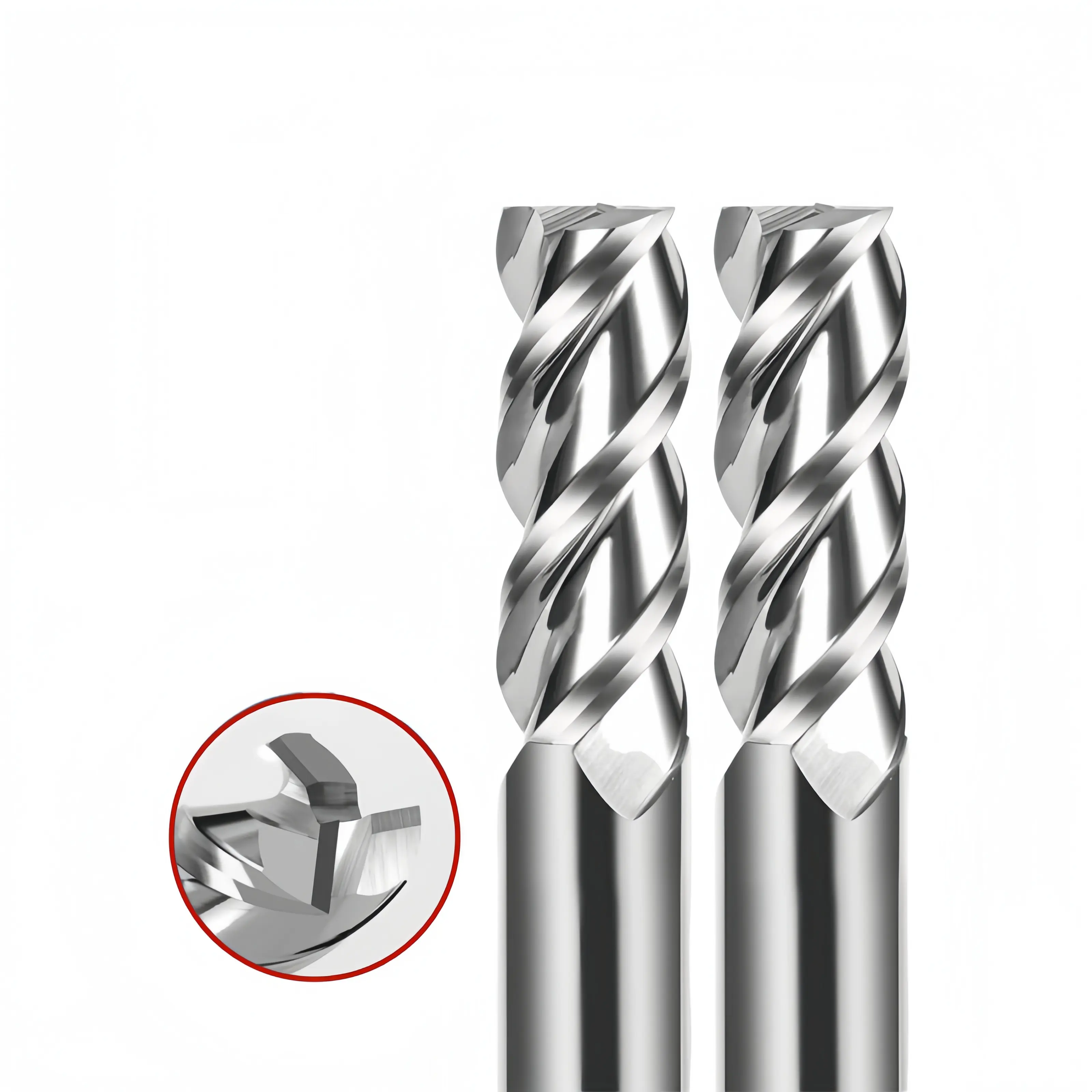 เครื่องมือ CNC 55HRC 3 ขลุ่ยอลูมิเนียมคอมโพสิตเครื่องตัดกัดปลายบีบอัด