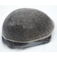 Prothèse capillaire complète en dentelle suisse pour homme âgé, système de remplacement capillaire en cheveux humains véritables avec cheveux gris
