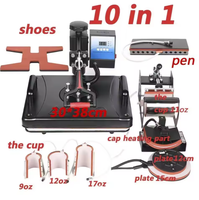 Mesin Pres Setrika Datar Semi-Otomatis 38*38cm 8in1, Mesin Transfer Panas Kaos, Printer Flatbed Transfer Digital untuk Pakaian