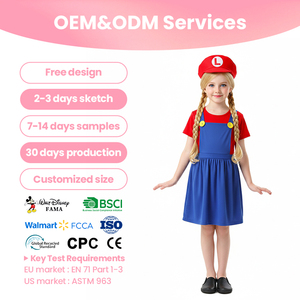 ชุดคอสตูมมาริโอ้ ลุยจิ ซูเปอร์บรอส สำหรับเด็ก แบบสั่งทำพิเศษ สีแดง สีเขียว หมวก หนวด ชุดเอี๊ยมสีน้ำเงิน หรือชุดเดรส - Product Image 2