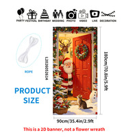 Bannière de Noël pour porte d'entrée – Père Noël, Elfe, Renne, Bonhomme de neige, Chat – Design rouge pour porte – Décoration de fête de Noël pour porche, cour et maison