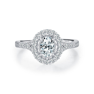 Anillo de Compromiso de Plata 925 con Diamante de Corte Ovalado, Chapado en Rodio, Engaste Pavé, Joyería Fina Clásica para Mujer - Product Image 1
