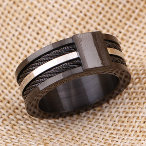 Anillo de Cuerda de Doble Hilera de Acero Inoxidable Negro de 10 mm, Joyería Geométrica para Hombre, Regalo - Product Image 5