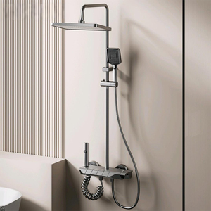 Vente directe d'usine de robinets de douche en aluminium gris pour salle de bain, ensemble de douche à double poignée avec valve en céramique - Product Image 2