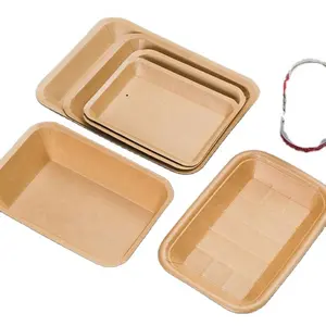 Square Bamboo PLA Coated Fast Food Recycle Pulp Paper Snack Food Tray