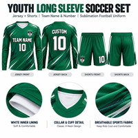 Tenue de football scolaire : Maillot à manches longues et short personnalisés pour jeunes, uniforme de football par sublimation, vente en gros OEM, ensemble nom et numéro