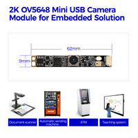 Module de caméra USB sans distorsion Hampo 62mm x 9mm Mini Board 5MP haute résolution 1/4" OV5648 autofocus 2K 15fps MJPG/YUV