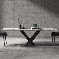 Pierre frittée 160cm Rectangle solide moderne pieds en métal Table à manger en céramique meubles de salle à manger dessus en marbre Table à manger