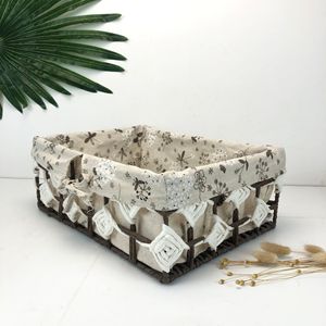 Rattan Storage Basket Rectangle Linen Fabric Toy Organizer Household Storage <b>Crate</b> <b>White</b> Standing Type - Product Image 5