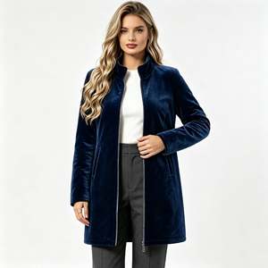 Veste longue zippée en <span class=keywords><strong>velours</strong></span> à col montant pour <span class=keywords><strong>femme</strong></span>, <span class=keywords><strong>manteau</strong></span> extérieur en polyester à manches longues pour l'automne et l'hiver, idéal pour le quotidien et le bureau – Sehe Fashion - Product Image 6